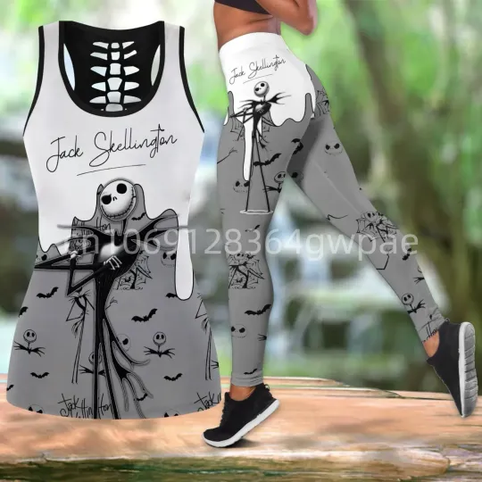 Jack Skellington Women Cutout Tank Top Leggings Yoga Set S