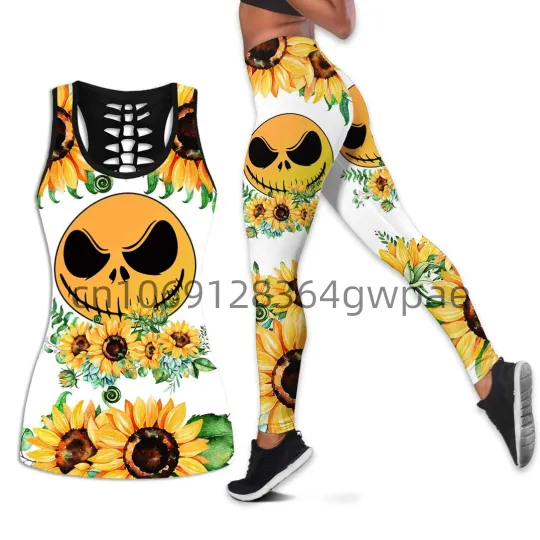 Jack Skellington Women Cutout Tank Top Leggings Yoga Set S