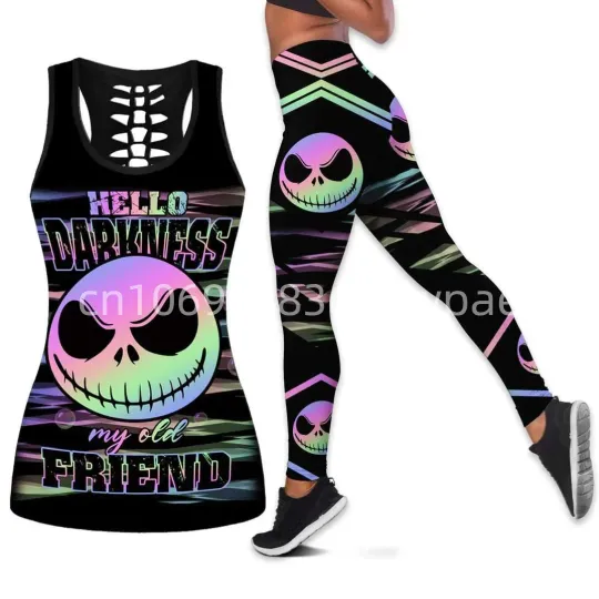 Jack Skellington Women Cutout Tank Top Leggings Yoga Set S