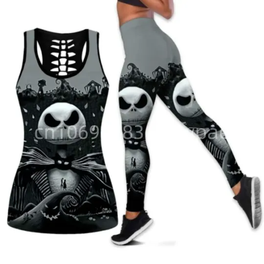 Jack Skellington Women Cutout Tank Top Leggings Yoga Set S