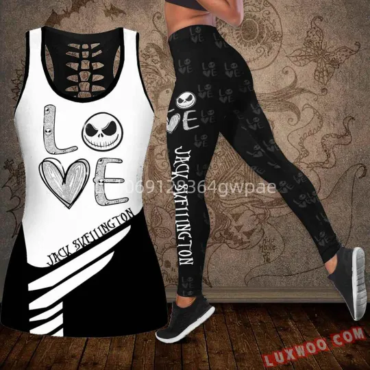 Jack Skellington Women Cutout Tank Top Leggings Yoga Set S