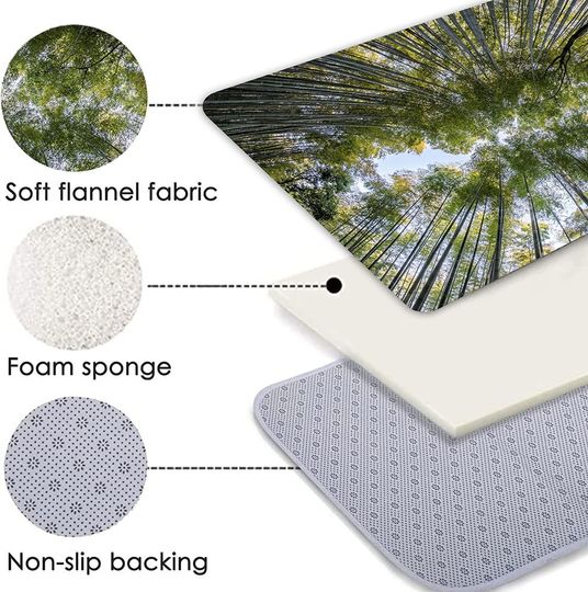 Bamboo Bath Rug Set Toilet Seat Cover Rustic Bamboo Forest Green Leaves