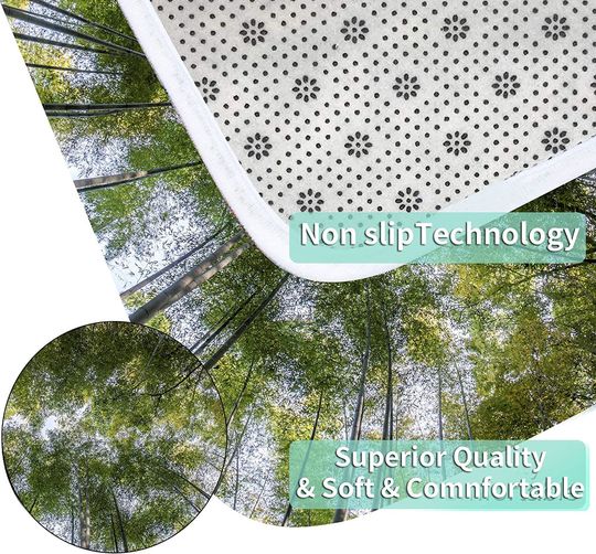 Bamboo Bath Rug Set Toilet Seat Cover Rustic Bamboo Forest Green Leaves