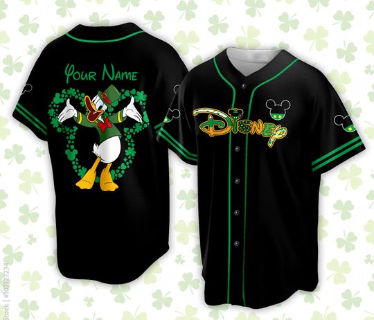 Custom Saint Patrick Day Disneyland Baseball Jersey, Mickey St Patrick Baseball Jersey