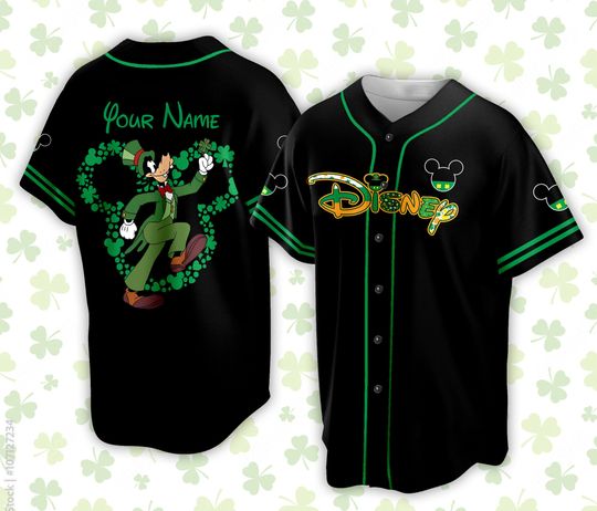 Custom Saint Patrick Day Disneyland Baseball Jersey, Mickey St Patrick Baseball Jersey