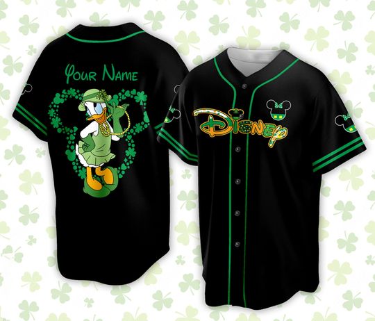 Custom Saint Patrick Day Disneyland Baseball Jersey, Mickey St Patrick Baseball Jersey