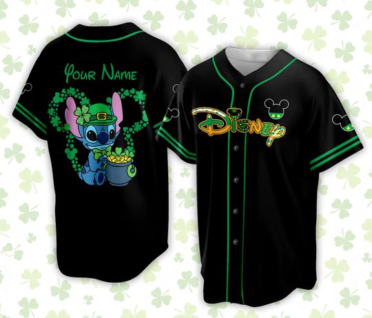 Custom Saint Patrick Day Disneyland Baseball Jersey, Mickey St Patrick Baseball Jersey