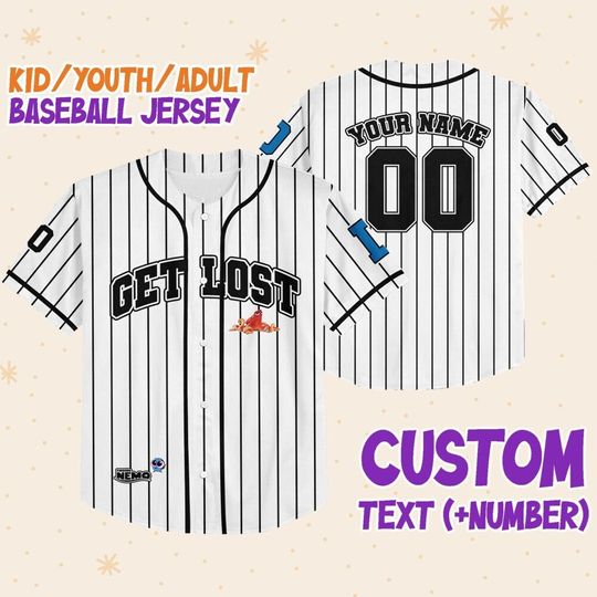 Personalized Finding Nemo Get Lost White Disney Baseball Jersey, Disney Jersey