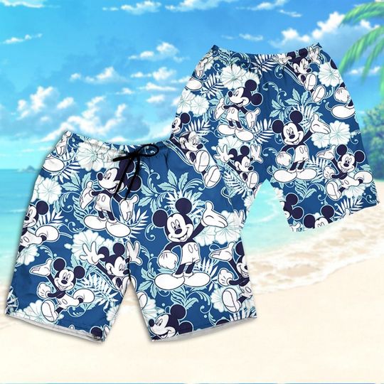 Disney Mickey Mouse Tropical Summer Beach Blue Hawaii Shirt