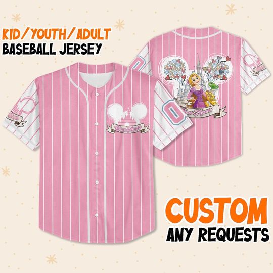 Personalize Princess Disney Rapunzel, Custom Name Disney Baseball Jersey