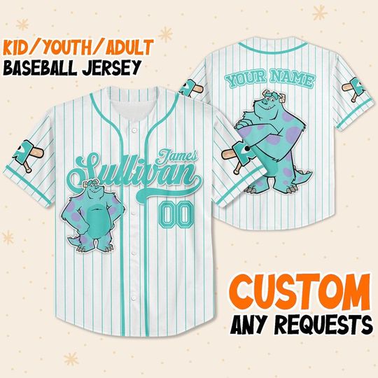Personalized Disney Monster Inc James Sullivan Baseball Jersey