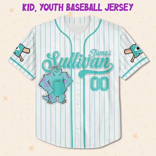 Personalized Disney Monster Inc James Sullivan Baseball Jersey
