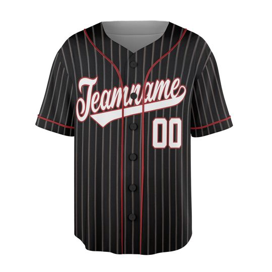 Custom Black Red Pinstripe Red Jersey, Personalized Baseball Team Name