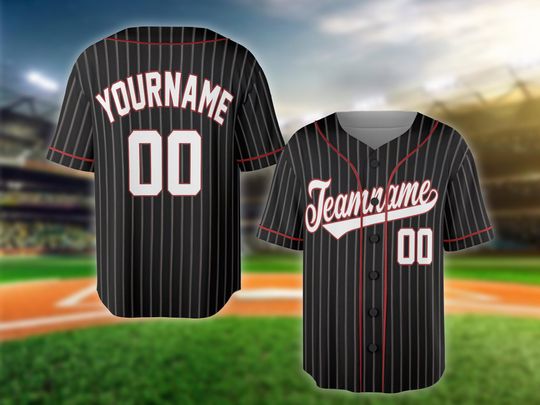 Custom Black Red Pinstripe Red Jersey, Personalized Baseball Team Name