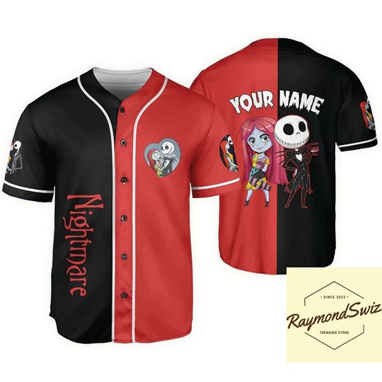 Personalized Jack And Sally Jersey, Nightmare Baseball Jersey, Jack Skellington Baseball