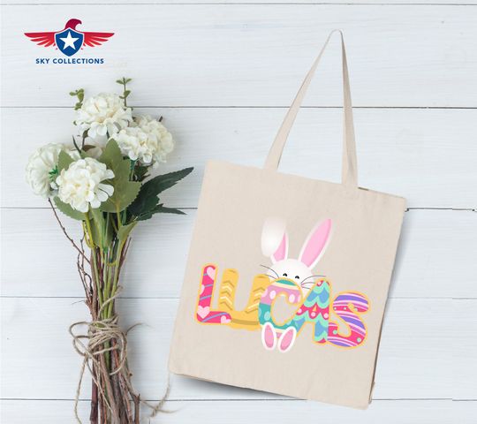 Personalized Easter Tote Bag, Customized Easter Bag, Easter Bunny Bag
