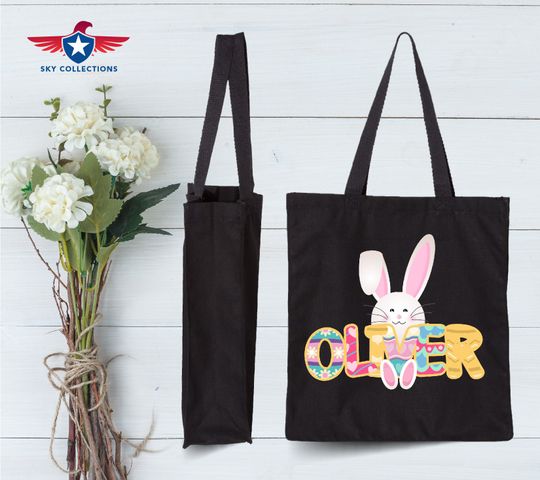 Personalized Easter Tote Bag, Customized Easter Bag, Easter Bunny Bag