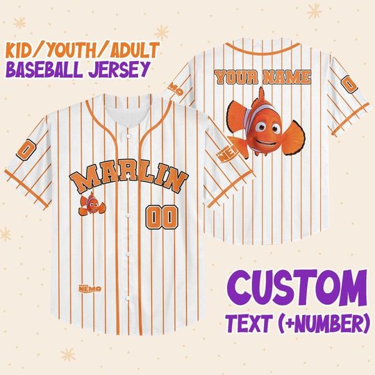 Personalized Finding Nemo Marlin Disney Baseball Jersey, Disney Jersey