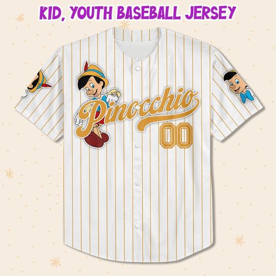 Personalized Disney Pinocchio Stripe Fun Baseball Jersey