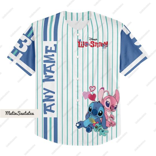 Personalized Stitch And Angel Disney Baseball Jersey, Disney Jersey