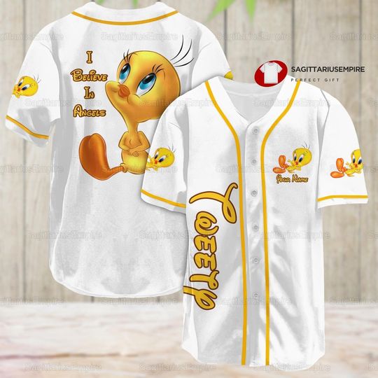 Tweety Baseball Jersey Shirt, Tweety I Believe In Angel Jersey Shirt