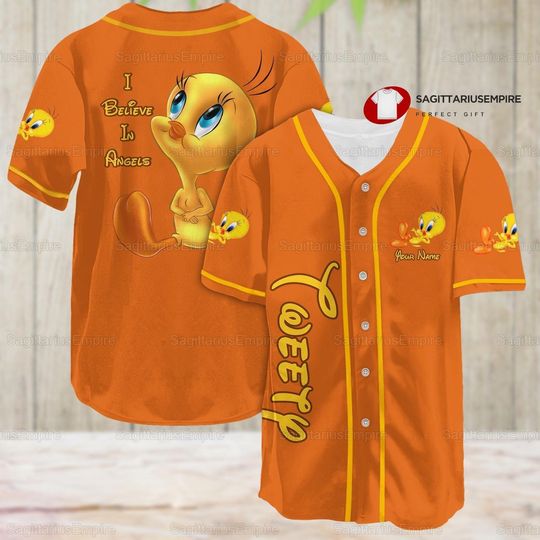 Tweety Baseball Jersey Shirt, Tweety I Believe In Angel Jersey Shirt