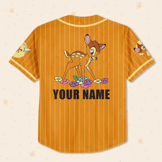 Personalized Disney Bambi Stripe Brown Baseball Jersey