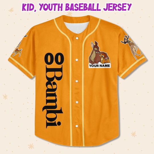 Personalized Disney Bambi Orange Baseball Jersey