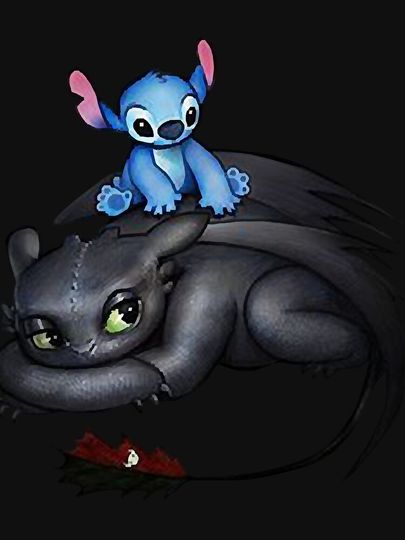 Stitch Sitting On Toothless Funny  Classic T-Shirt