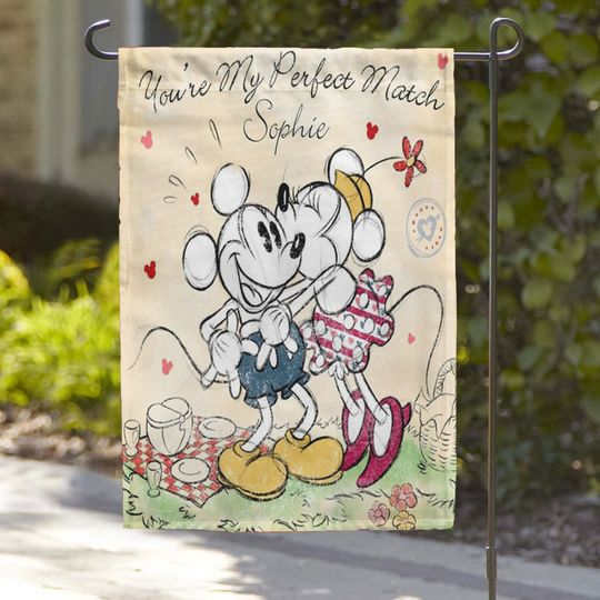 Personalized Name Valentine Flag, Minnie Mickey Couple Flag, Custom Disney Flag