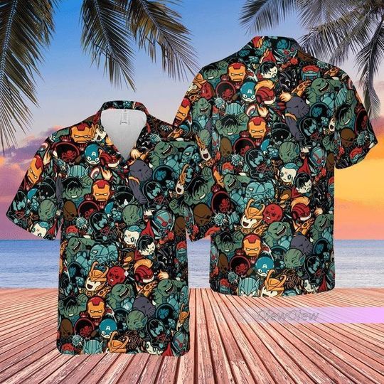 Marvelous Chibi Characters Pattern Hawaiian Shirt, Marvelous Button Shirt