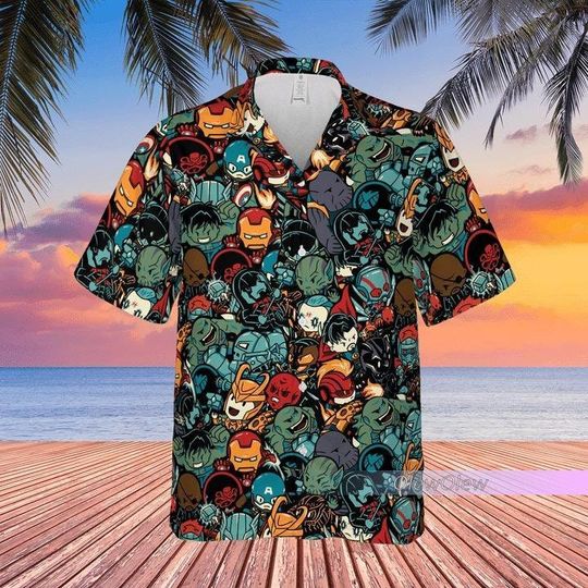 Marvelous Chibi Characters Pattern Hawaiian Shirt, Marvelous Button Shirt