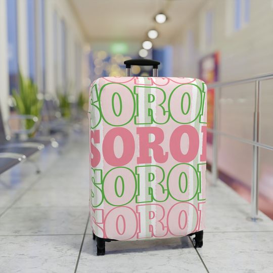 AKA Inspired Stacked Soror Pink and Green Luggage Cover