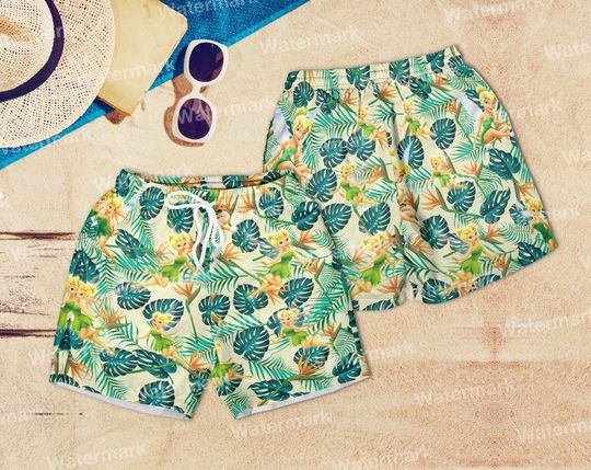 Tinker Bell Hawaiian Short, Swim Trunk With Tinker Bell, Disney Trip Summer