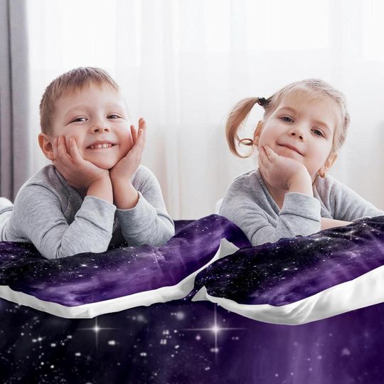 Galaxy Purple Starry Sky Printed  Bedding Set