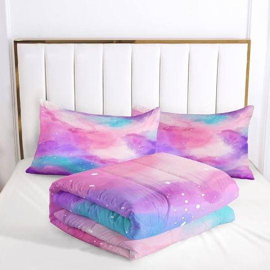 Pastel Glitter Galaxy Purple Bedding Set