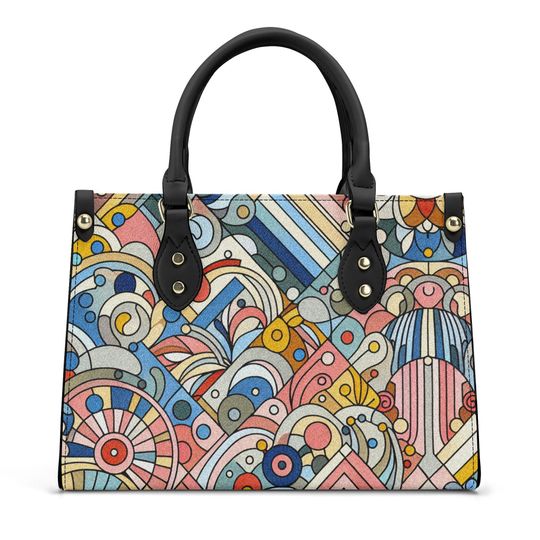 Leather Handbag  beautiful  design abstract art spring colors