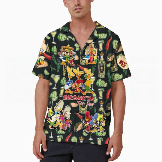 Three Caballeros Hawaiian Shirt, Disney Vintage  Button Up Shirt