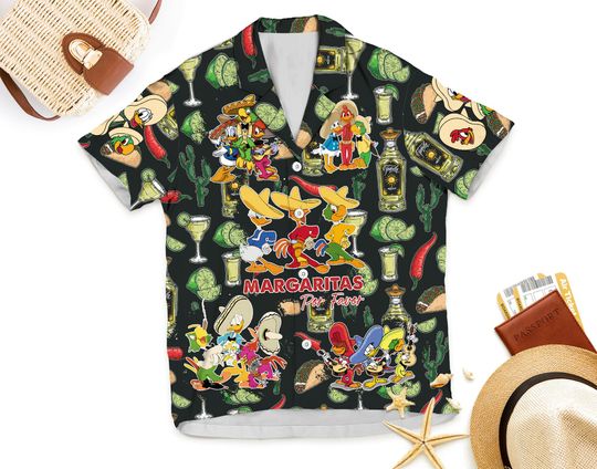 Three Caballeros Hawaiian Shirt, Disney Vintage  Button Up Shirt