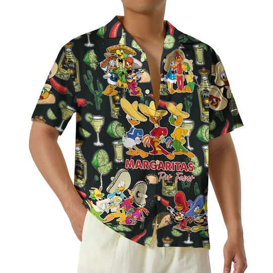 Three Caballeros Hawaiian Shirt, Disney Vintage  Button Up Shirt