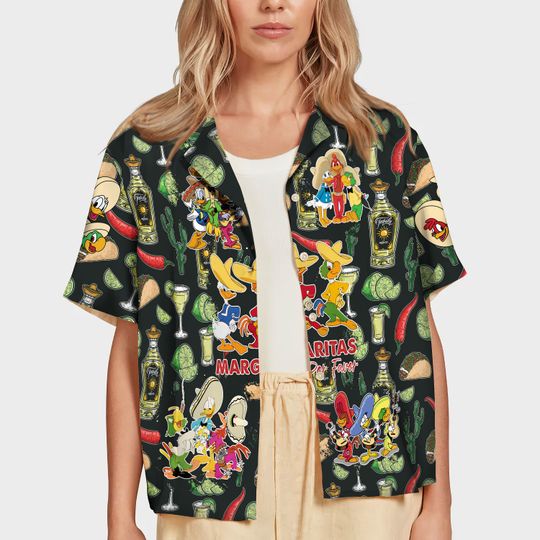 Three Caballeros Hawaiian Shirt, Disney Vintage  Button Up Shirt