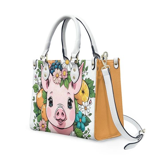 pig - Leather bag with cute animal print, Mother's day Gift