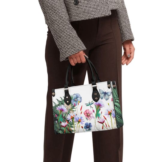 Flower Leather Handbag, gift for mom, gift for her