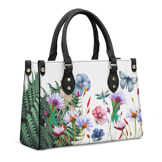 Flower Leather Handbag, gift for mom, gift for her