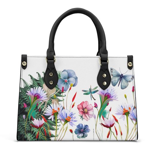 Flower Leather Handbag, gift for mom, gift for her