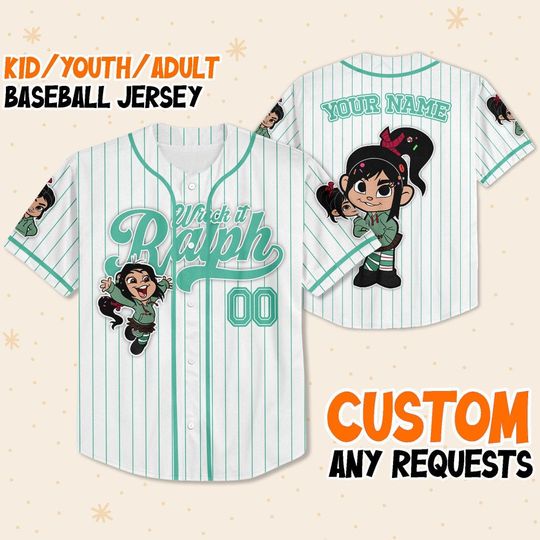 Custom Disney Wreck it Ralph Vanellope Simple Stripe Baseball Jersey