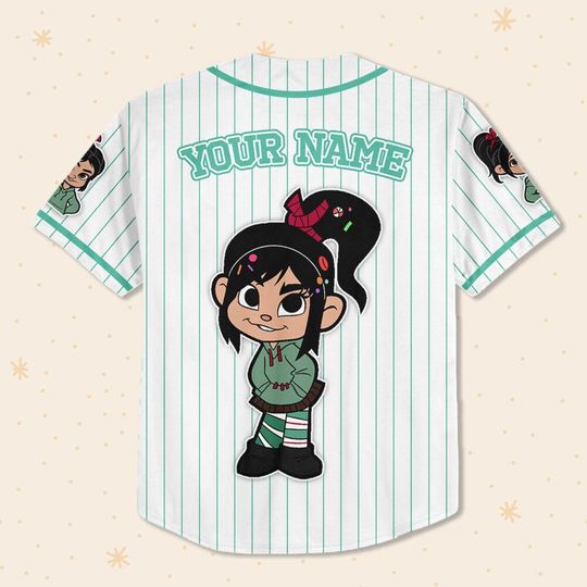 Custom Disney Wreck it Ralph Vanellope Simple Stripe Baseball Jersey