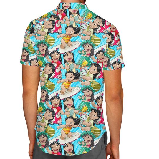 Lilo and Scrump Sketched Men's Button Hawaiians Shirt