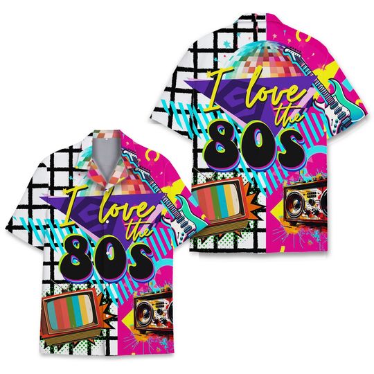Retro 80s 90s Pattern Hawaiian Shirts, Graphic 80s 90s Retro Shirt