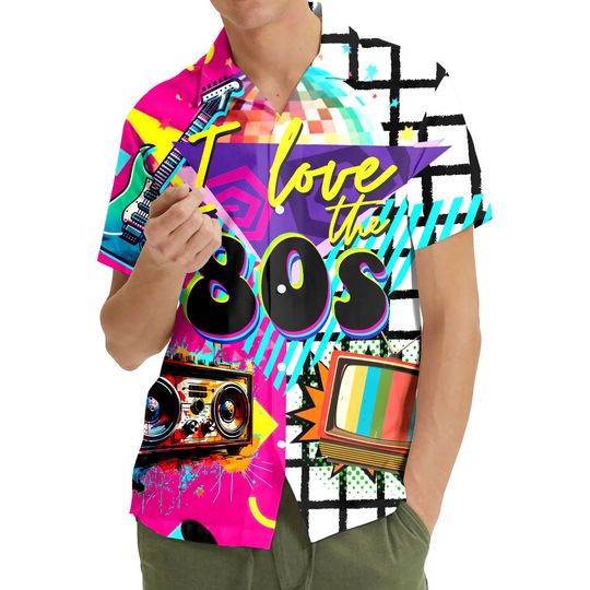 Retro 80s 90s Pattern Hawaiian Shirts, Graphic 80s 90s Retro Shirt
